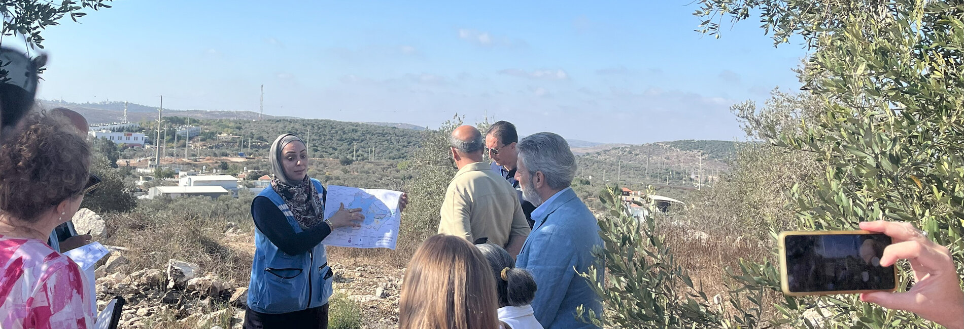 Diplomatic visit to Kifl Haris (Salfit) upon the start of the 2024 olive harvest, highlighting access challenges and mitigation efforts. Photo by OCHA 